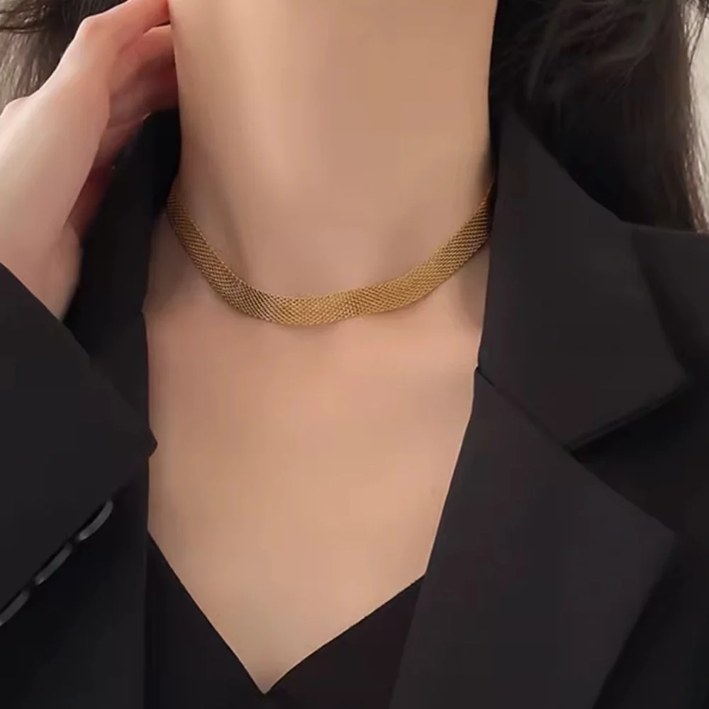 Stainless Steel Anti-allergy Wide Braided Mesh Chain Choker Necklaces - Picture 4 of 4